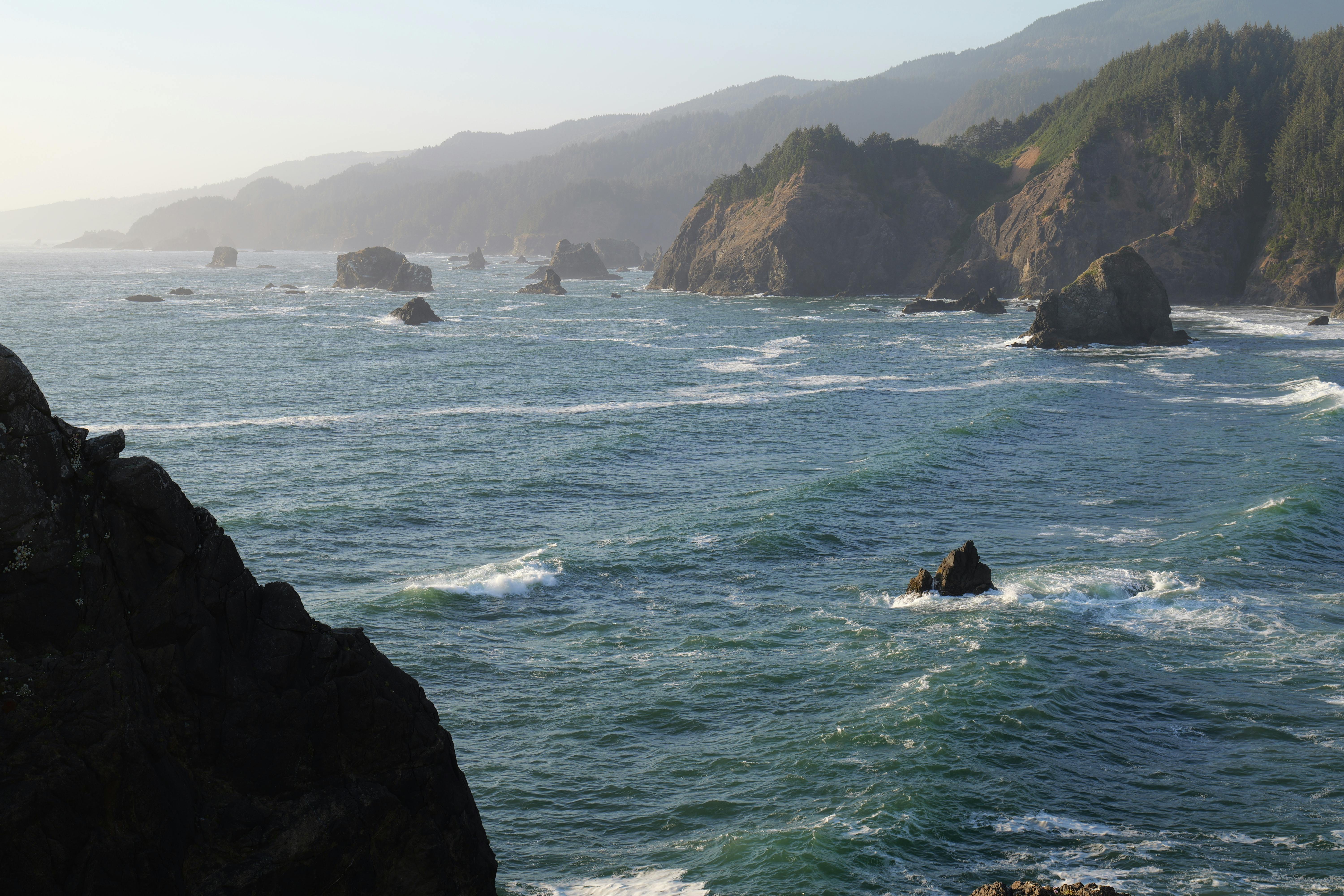 Rocky Pacific coastline with sea stacks